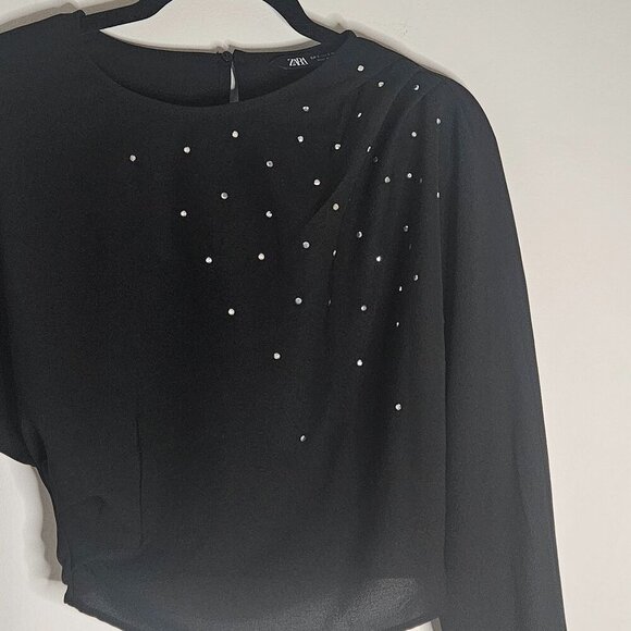 Zara Long Sleeve Rhinestone Top Small - Picture 4 of 11
